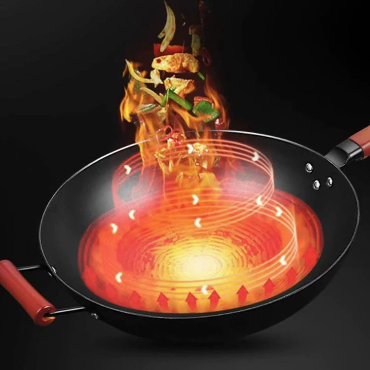 Manufacturers Supply With Glass Cover Frying Household Food Grade Pure Quantum Iron Wok