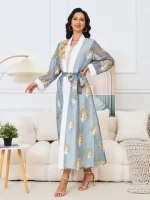 Middle east Turkey American Mothers days gift embroidery pattern out abaya with inner  2 piece abaya sets for muslim women