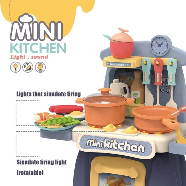 Mini electronic kitchen toys dinner table pretend play toys cute kitchen toy sets with light and sound