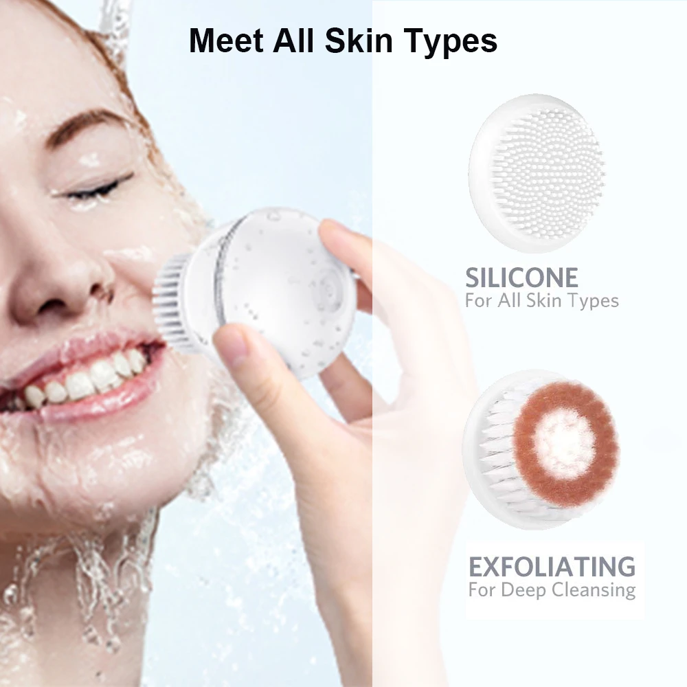 Mini IPX6  water-proof wireless charging silicone face cleansing brush deep exectric facial cleaner device with led light