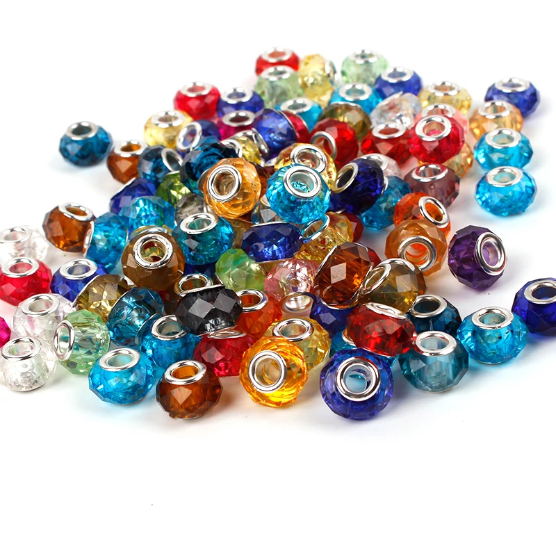 Mixed Color Crystal Faceted Large Hole European Charms Beads fit Bracelet Jewelry Making