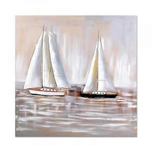 Modern Canvas Hand Painted White For Living Room Boat Sea View Oil Painting