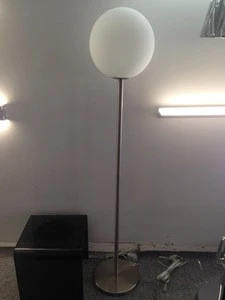 modern floor lamp in polished Satin nickel chrome finish with opal white glass ball