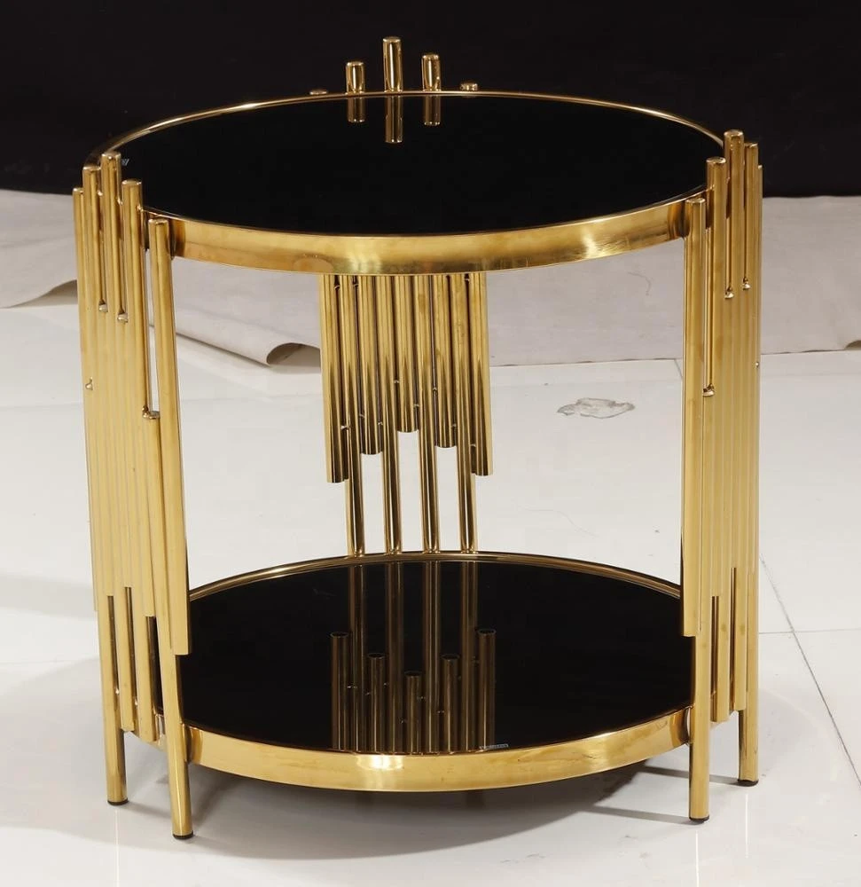 modern light luxury round sitting room metal tempered glass coffee table tea table