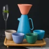 Modern unique design matte color glazed unique shaped porcelain tea pot coffee set ceramic tea set with bamboo tray