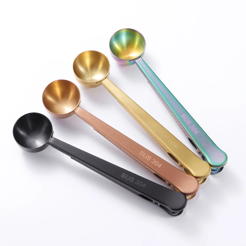 multi function coffee bean measuring scoop long handle tablespoon stainless steel coffee spoon with bag clip