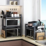 Multifunctional Microwave Oven 2-3 tiers Black aluminium storage Rack Shelving Adjustable Wholesales