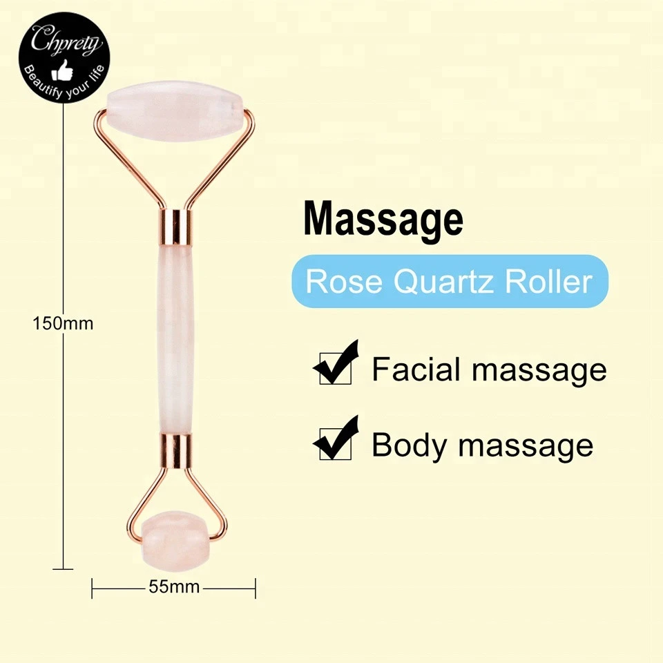 Natural Anti-aging Jade Rose Quartz  Roller Massager Pink Jade Roller &amp; Gua Sha Tools Jade Roller Massager
