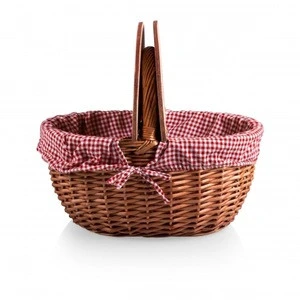 natural willow basket with wooden lid One removable cotton/poly basket liner