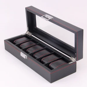 New 6 grids wristwatch box holder carbon fiber watches display case rectangle jewelry boxes