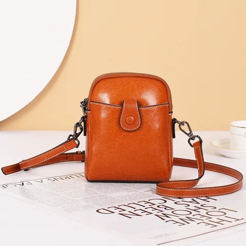 New Arrival Retro Genuine Cowhide Mini Phone Bag New Versatile One Shoulder Crossbody Small Womens Messenger Bag