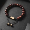 New Braided Alloy Square Bead Bracelet Natural Stone Beads Men