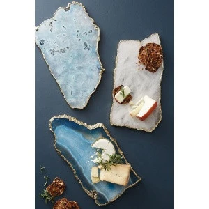 New Crafts Home kitchen Decor Natural Geode Stone Tray Rose Quartz Agate Crystal Plate Platter Cheese Board with Gold Rim
