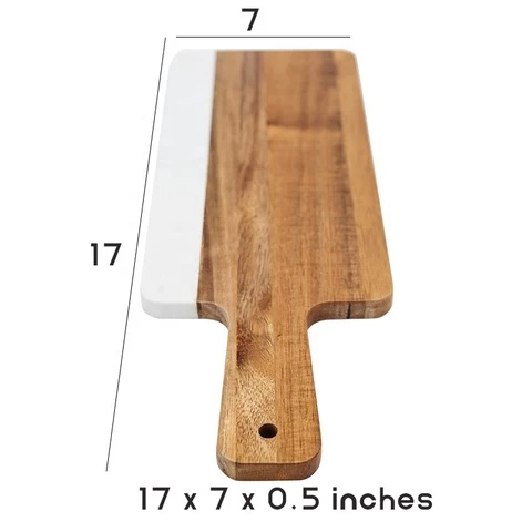New design acacia wood paddle shape cheese board marble wood cutting board