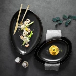 new design Ceramic Food Dish Flat Plate black Irregular Dish Dinnerware restaurant flat steak ceramic plate