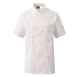 New design short sleeve double breasted kitchen hotel receptionist white executive chef uniform indonesia