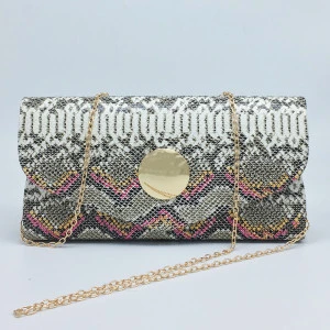 New design snakeskin pattern ladies pu leather clutch bag chain oblique shoulder fashion party wedding dinner handbags