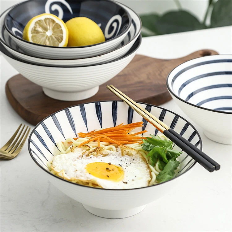 New Design Tableware 4 Patterns Round Shape Japanese Style Ceramic Ramen Bowl Set