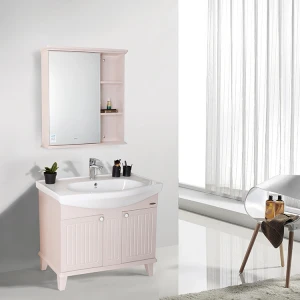 New Designs Floor Mounted Bathroom Mirror Cabinet Vanity Set With Single Basin