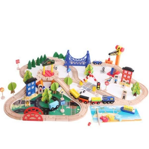 New hot sale wooden train track set toys educational wooden slot train car railway toys for kids