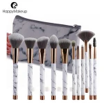 New Hottest makeup tool kits 11pcs Marble handle grey synthetic hair makeup brush set with fan brush