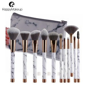 New Hottest makeup tool kits 11pcs Marble handle grey synthetic hair makeup brush set with fan brush