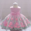 New Style Handmade Crochet Princess Wear Flowers Printed Baby Dress For Girls