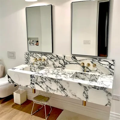 Newstar Calacatta Viola Custom Marble Sink Basin Powder Room Vanity Bathroom Kitchen Washbasin Rectangle Double Sink Marble
