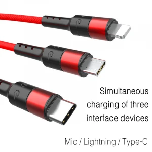 Nice packaging Fast Charging Data Transferring 3 in 1 charging cable nylon micro usb data cable