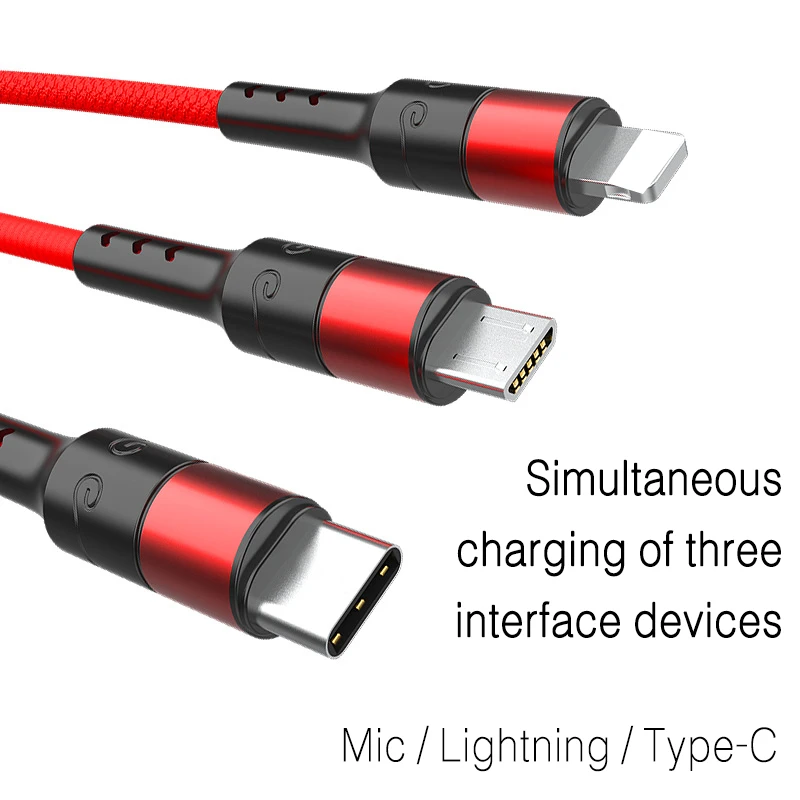 Nice packaging Fast Charging Data Transferring 3 in 1 charging cable nylon micro usb data cable