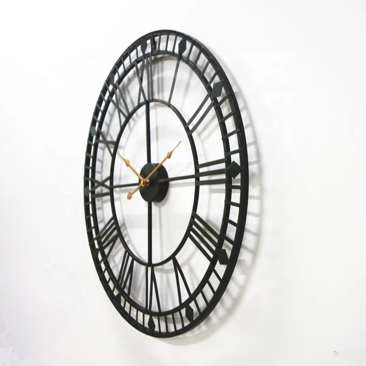 Nordic Extra Large Wrought Iron Vintage Roman Numeral Quartz Classical Wall Clock Design