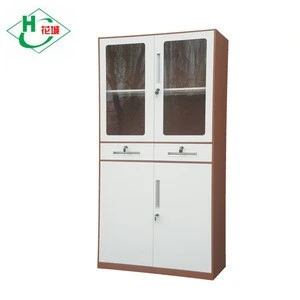 office furniture simple design 4 shelves and 2 drawer  glass door steel filing cabinet