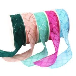 On sale 40mm lace tulle packing rope halloween 100% cotton fabric hair bow single face satin wired for crafts glitter ribbon