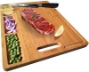Organic Bamboo Cutting Board Kitchen Medium Reversible Solid Thick Meat Chopping Board Handle Serving Tray with Juice Grooves