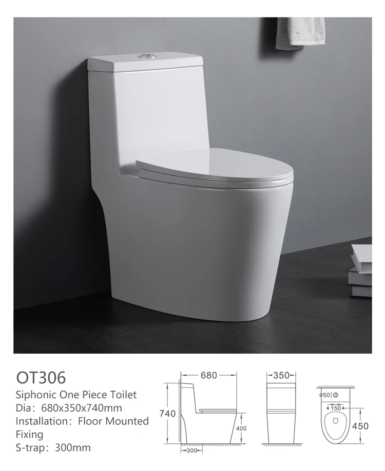 OT306 Modern Style Sanitary Wares Bathroom Ceramic Siphonic One Piece Toilet