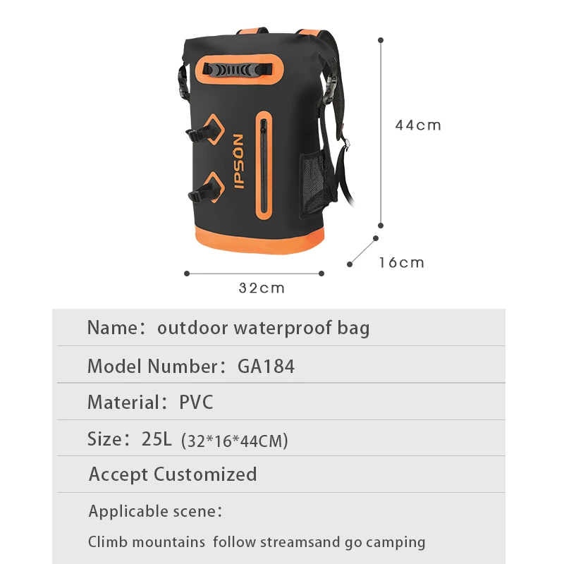 Outdoor Waterproof  Roll Top  Dry Bag Backpack Hiking Bag