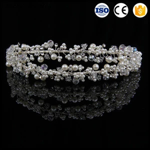 Pearl and crystal Shiny Crown Hair Wedding Accessories Head Piece Bride Headwear Headband Hair Band Fashion HA-1332
