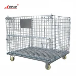 PET Preform Cap Flexible Storage Warehouse Powder Coating Hypacage Stackable Mesh Galvanized Steel Metal Wire Mesh Pallet Cage