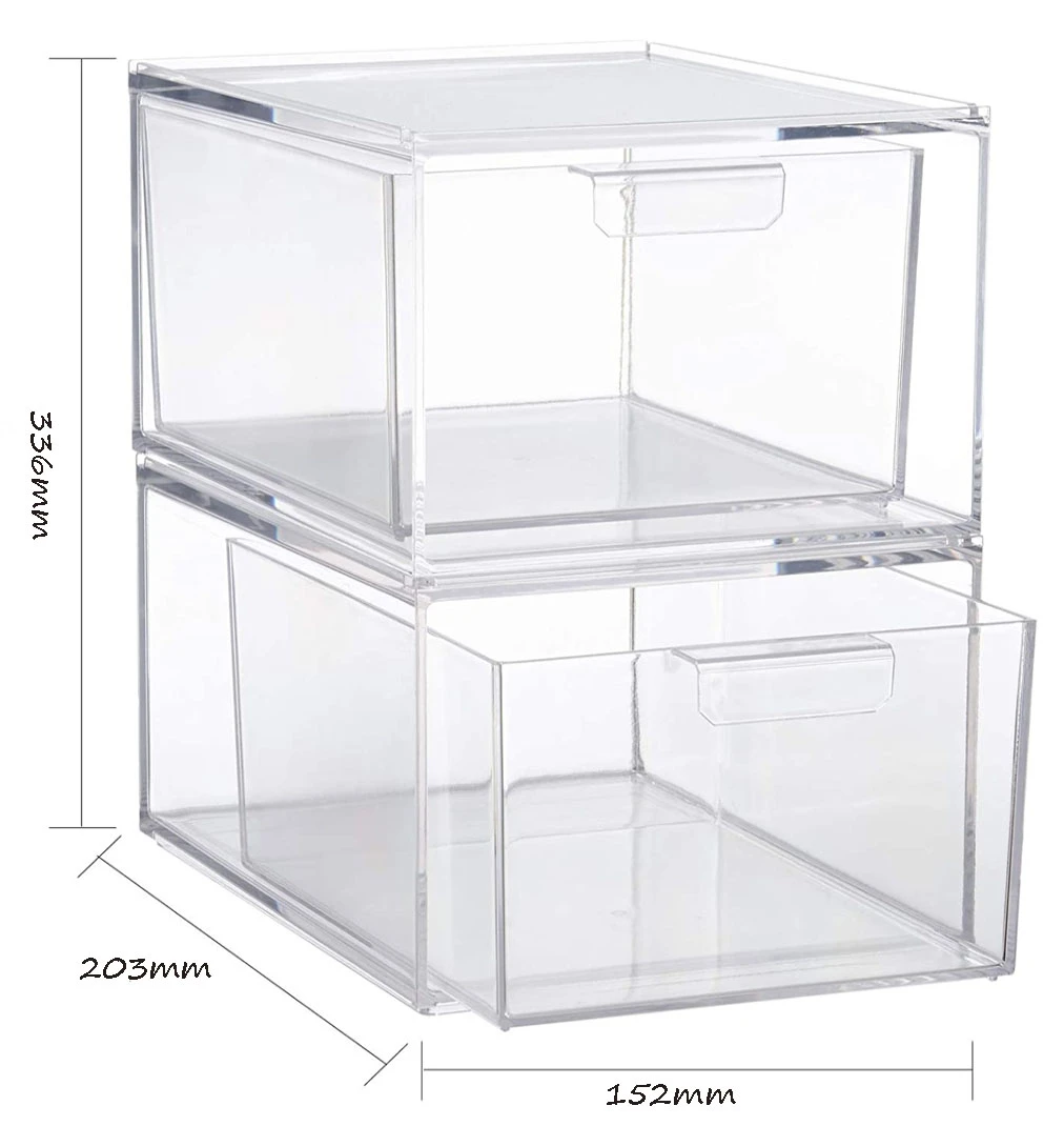 Plastic Cosmetic Storage boxes  Stackable  acrylic lucite clear makeup organizer with drawers