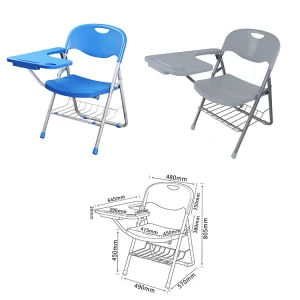 Plastic School Office Furniture Folding Tablet Chair With Armrest And Writing Tablet Pad