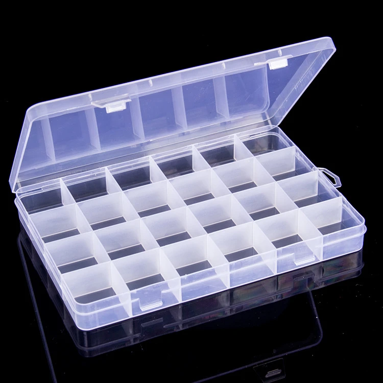 Plastic Transparent Storage Box Container with 24 Grids Slots Compartments Dividers