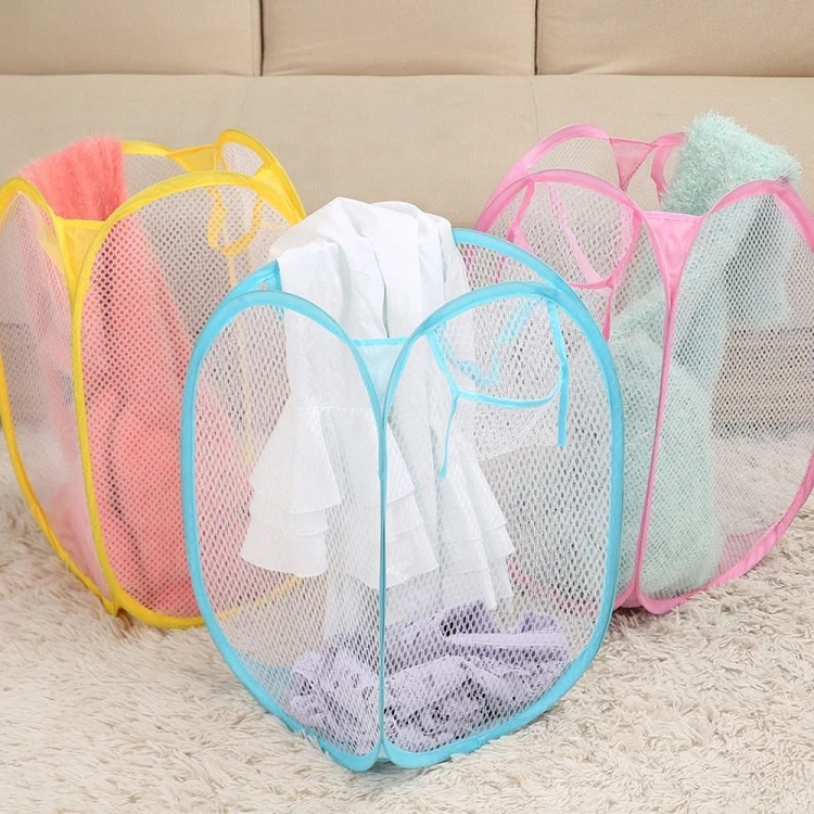 Pop-Up Mesh Laundry Bin Folding Mesh Clothes Washing Basket Hamper