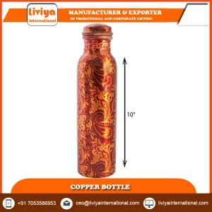 Printed Plain Polished Copper Water  Bottle Price Top Quality Hammered Solid Copper Traditional Ayurvedic Copper Water Bottle