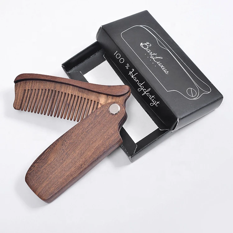 Private label wholesale folding sandalwood beard wooden hair comb ,wooden beard combs