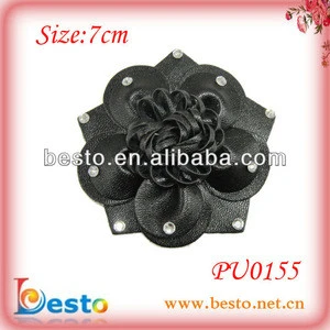 PU0155 Fashion decorative handmade black faux leather flower accessories for bag