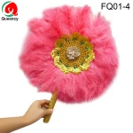 Queency Ostrich Feather  Fans Wholesale Large Colorful Hand Fans For Wedding or Party