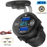 Quick Charge 3.0 Dual USB Car Charger, Waterproof 36W 12V USB Outlet Fast Charge with Voltmeter &amp; Switch