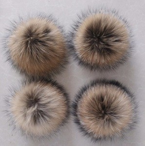 Real raccoon fur pom poms with snap button for beanie hat