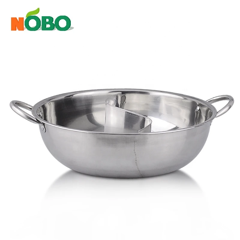 Restaurant cooking divider pot equipment stainless steel hot pot with 2 compartments