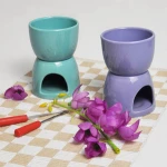 round shape ceramic fonduer set with forks,ceramic fondue set with tea light,ceramic cheese fonduer set